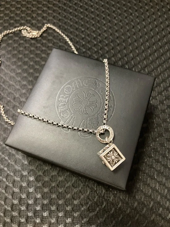 Chrome Hearts Silver Floral Square Pendant Necklace - Picture 1 of 4